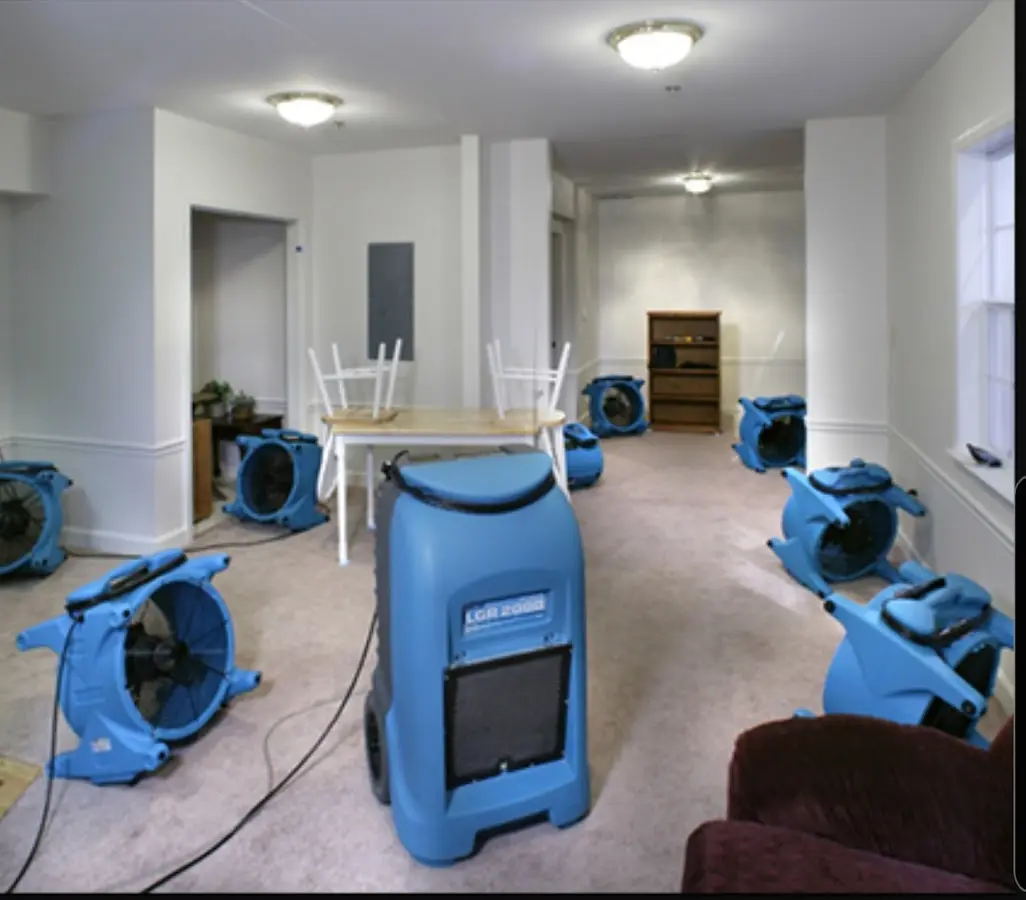 Air movers and dehumidifier setup for Water Extraction & Removal in Beardstown